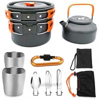 DXQDXQ Durable Kit de Casseroles Camping Poêlé en Aluminium 2-3 Personnes Casserole Pan Set Portable Empilable Kit de Cuisinières pour Camping Randonnée Cuisine Extérieure Désordre Color : Orange
