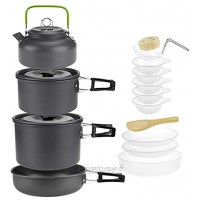 Ensemble bouilloire de camping bouilloire portable pour camping thé café batterie de cuisine en aluminium kit pour randonnée pique-nique noir 15 pièces