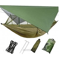 fregthf Hamac de randonnée Durable Hamac de Camping Portable Hamac de randonnée avec Couvre-Pluie de moustiquaire Vert forêt