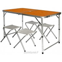 Table de camping Amanka en aluminium 120 x 60 cm Table pliante avec 4 chaises Table pliante réglable en hauteur sur 3 positions
