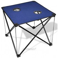 vidaXL Table de Camping Pliante Bleue avec Un Sac de Transport Mobilier de Camping