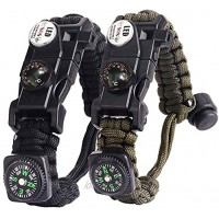 Bracelet Paracorde Survie pour Homme Femme Militaire Paracord Bracelet Kit avec Flint + Boussole + Thermomètre + Sifflet + Lumière LED pour Extérieur Randonneur Baroudeur Explorateurs