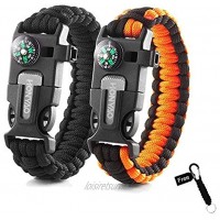 HONYAO Bracelets de Survie Kits de Paracorde de Survie avec Boussole Sifflet Grattoir et Silex Bracelet Multifonctions pour Randonnée Camping Urgence ou Autres Activités de Plein Air