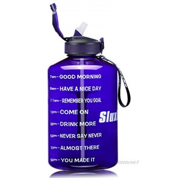 SLUXKE Bouteille d'eau de sport 2,2 l 3,78 l Grande bouteille de sport Sans BPA Bouteille d'eau de 2,2 l Anti-fuite Pour le fitness Sport Gym
