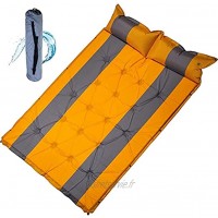 Hepu Matelas de camping double auto-gonflant en mousse de 3 cm d'épaisseur avec oreiller intégré éponge rembourrage avec sac de transport pour la randonnée et les voyages Jaune